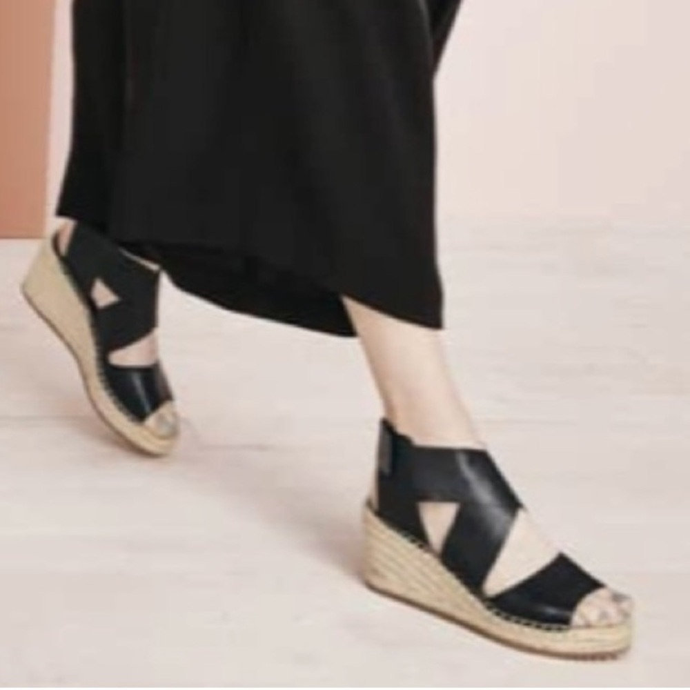 🕶️Eileen Fisher Willow Bronze Metallic Leather Espadrille Wedge Heel Sandals 11 - Picture 6 of 9